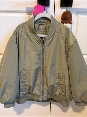Zara Kids Light Olive Puffer Bomber Jacket